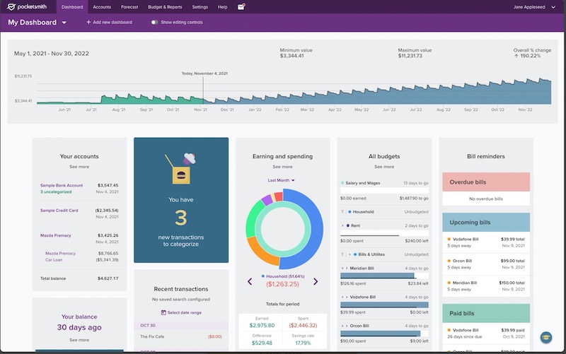 Pocketsmith Dashboard